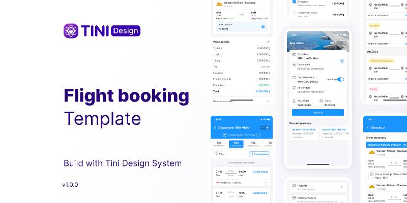 Tini - Flight booking Figma Mobile App template