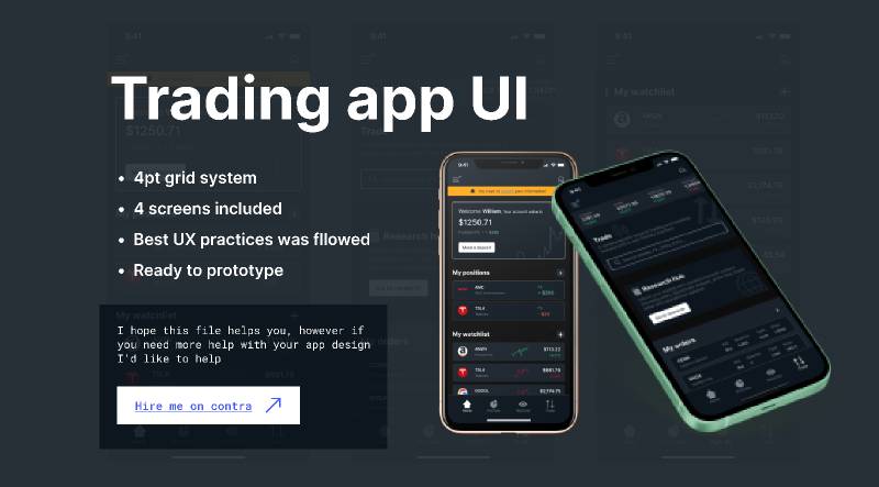 Trading Stocks app UI Figma Free Download