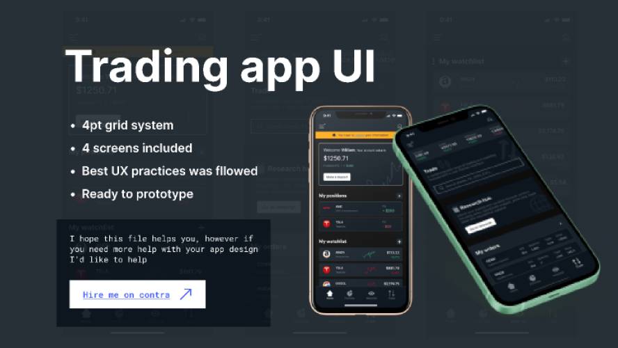 Trading Stocks app UI Figma Free Download