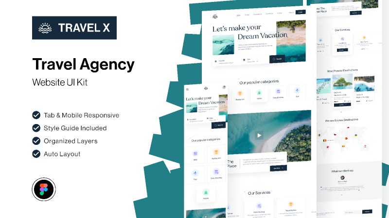 Travel Agency Website UI Kit Figma Free Download