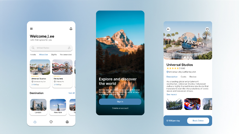 Travel Booking app UI Figma Free Download
