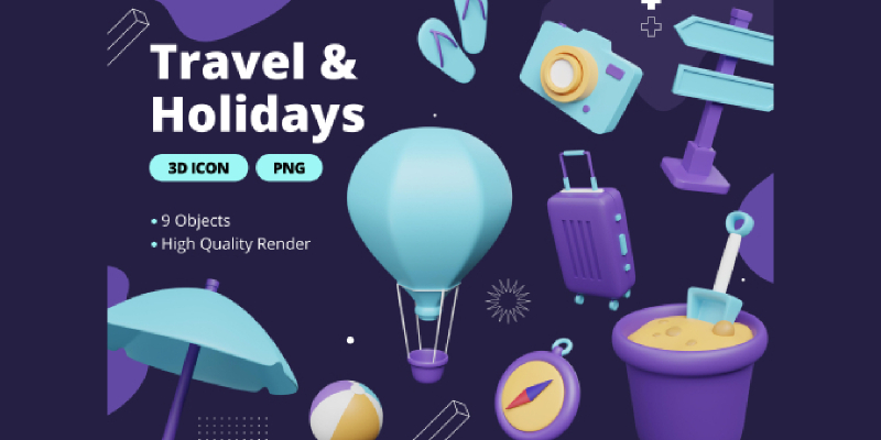 Travel & Holidays 3D Icon Pack Free Download