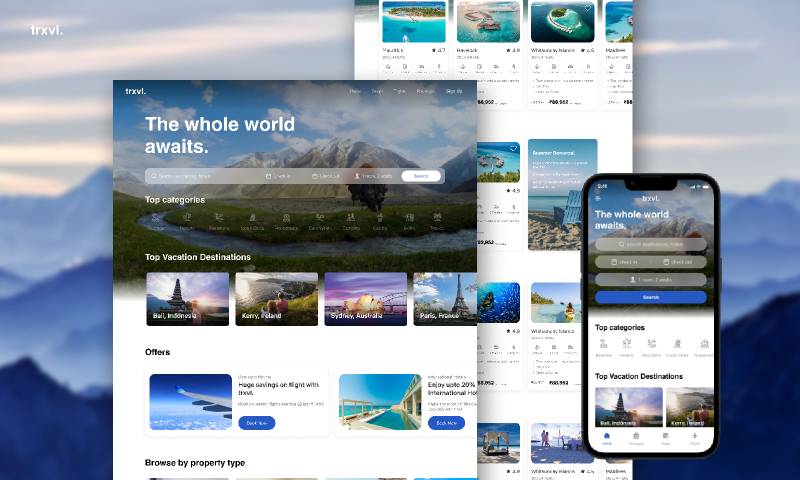 Travel website landing page figma template