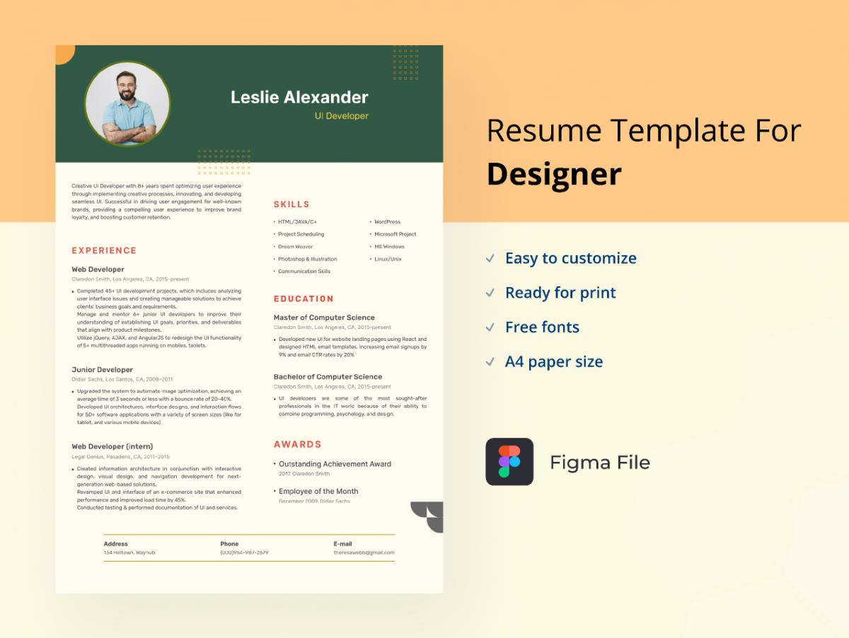 UI Developer Resume Template Figma