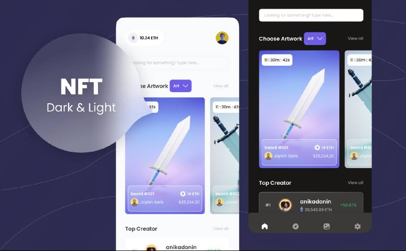 UI NFT Dark & Light Screen Figma Mobile Template