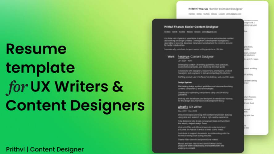 UX Writer & Content Designer resume template figma free download