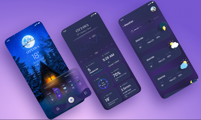 Weather App Dark Mode Figma Free Template