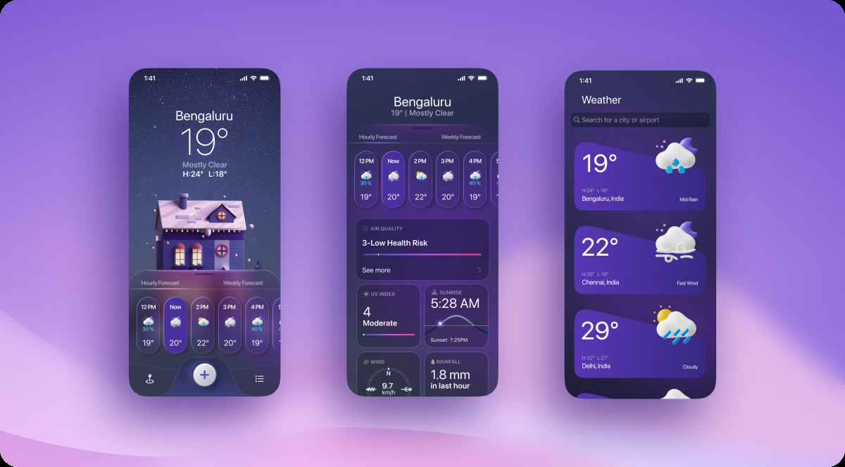 Weather App UI design Free UI Kit