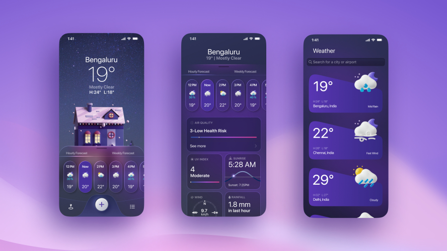 Weather App UI design Free UI Kit