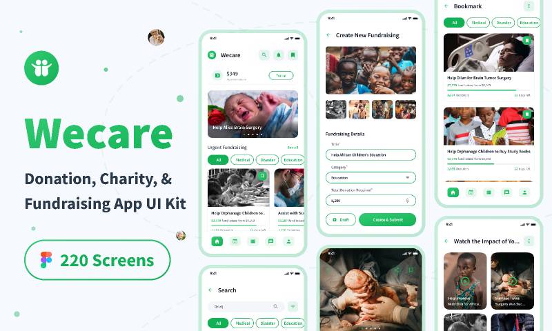 Wecare - Donation, Charity, & Fundraising App UI Kit