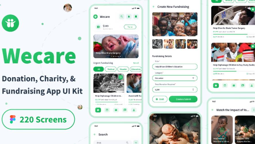 Wecare - Donation, Charity, & Fundraising App UI Kit
