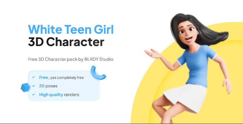 White Teen Girl 3D Character Figma Resource