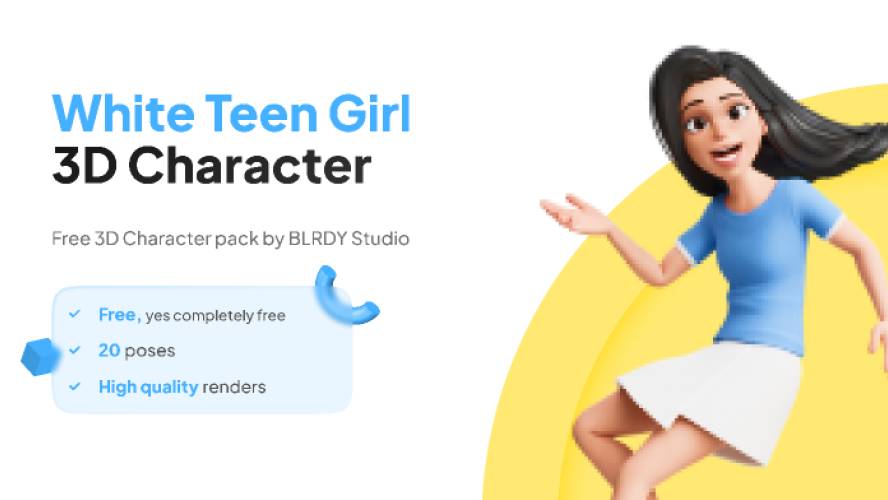 White Teen Girl 3D Character Figma Resource
