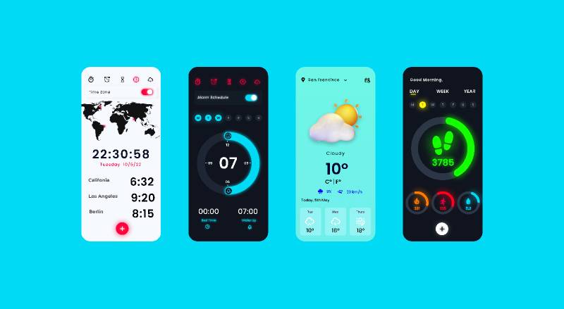 Widget (World Time / Stopwatch / Weather / Fitness) Figma Template